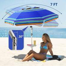 7 Foot Blue Heavy Duty High Wind Beach Umbrella - With Sand Anchor & Tilt Pole, UV 50+ Protection, Sun Shelter, With Carry Bag For Patio, Garden, Beach, Pool, Backyard​ - 藍色 - 查看 4