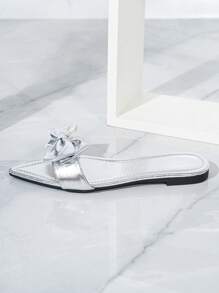 Damskie, eleganckie, codzienne, kokardkowe, spiczaste buty na płaskim obcasie, odpowiednie do aktywności w pomieszczeniach i na zewnątrz