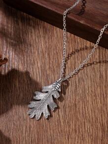 1件银色橡树叶吊坠项链，灵感源自《游侠学徒》，适合日常佩戴 - 銀色 - 查看 3
