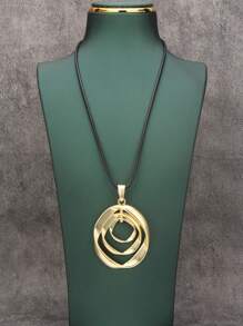 1pc Minimalist Elegant Petal Pendant Necklace, Stylish Multi-Layer Twist Geometric Shape Metal Long Chain Wax Rope Necklace, Unisex Fashion Accessories, Gift For Boyfriend/Girlfriend