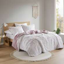 Shaggy Faux Fur 2/3 Pieces Bedding Comforter Set,Modern Casual Ultra-Soft Fluffy With Matching Sham,All-Season Home Textile For Contemporary Bedrooms,2-Piece Set For Twin/Twin XL Size,3-Piece Set For Full-Queen-King-Cal King Size,UGG & Labubu Touch,Halloween Christmas Thanks Giving Gifts - 粉紅色/白色 - 查看 1