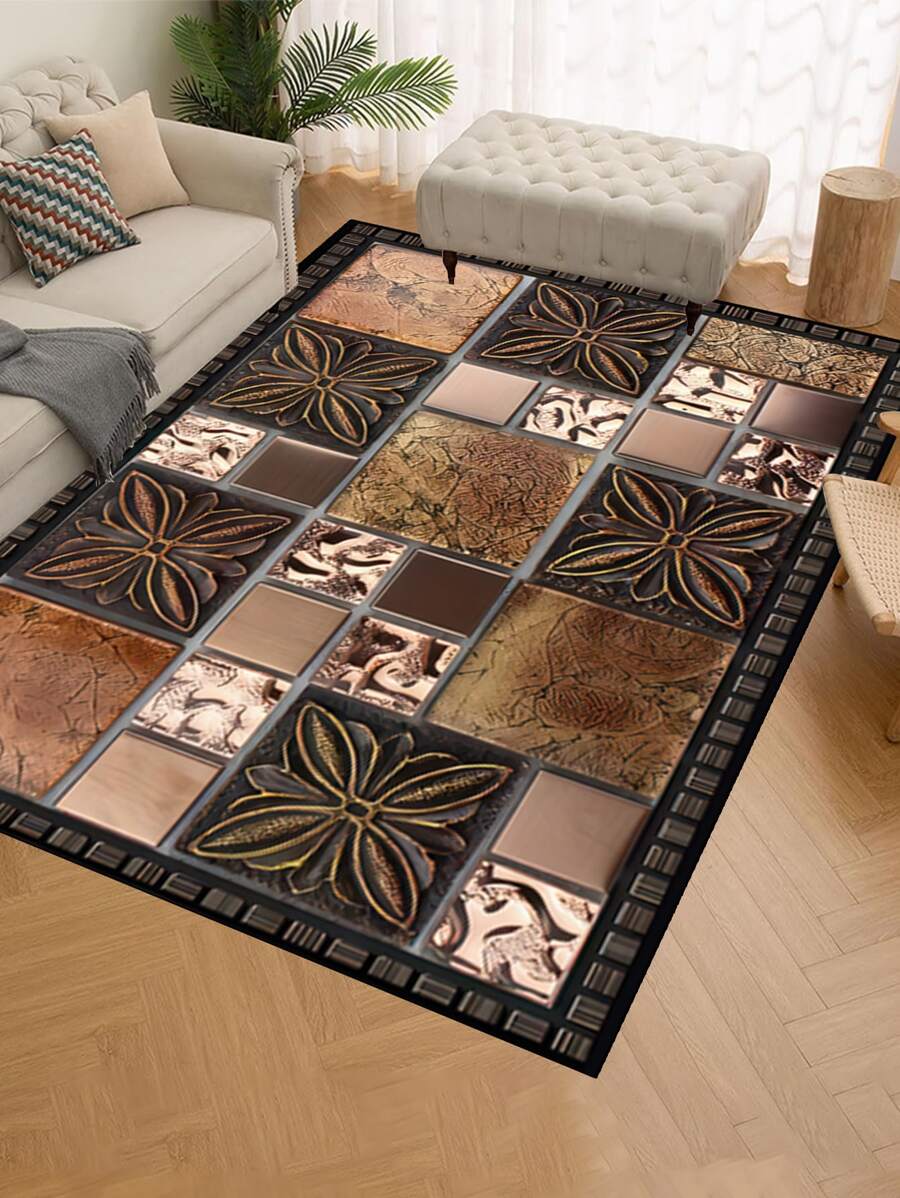 1 pieza Alfombra resistente al deslizamiento con 'Patrones diferentes en la celosía de piedra', lavable a máquina, alfombra para entrada, sala de estar, dormitorio, cuarto de niños, patio exterior, jardín, decoración del hogar, decoración de la habitación, alfombra de área, tapiz