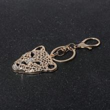 Lindo encanto de bolso con estampado de leopardo, llavero de jaguar, llavero de animal de dibujos animados para mujeres, accesorio elegante con adornos de rhinestone, decoración de estilo callejero personalizada para fiestas, mejor regalo para amigos - Dorado - Ver 6