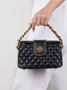 Nuevo diseño de nicho 2025 Bolso de caja de unicolor romboidal, bolso de mano con cadena gruesa, bolso cuadrado pequeño con costura bordada, elegante bolso de axila, versátil bolso cruzado de viaje, bolso de mujer de alta gama