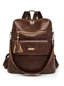 Mochila de viaje de gran capacidad para mujer con colgante con borla, antirrobo, de moda