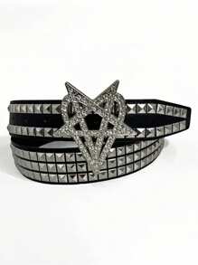 Y2K Gothic Punk Rivet Star Rhinestone Buckle Belt - Bold & Edgy Streetwear Statement Piece For Teens & Adults Summer, School Fall, Autumn, Halloween Autumn-Winter Accessories,Suitable For Teens, Youth,Men,Casual, Outdoor, Athletic, Vacation, Graduation Gifts, Birthday, Daily Wear - Multicolor - View 5