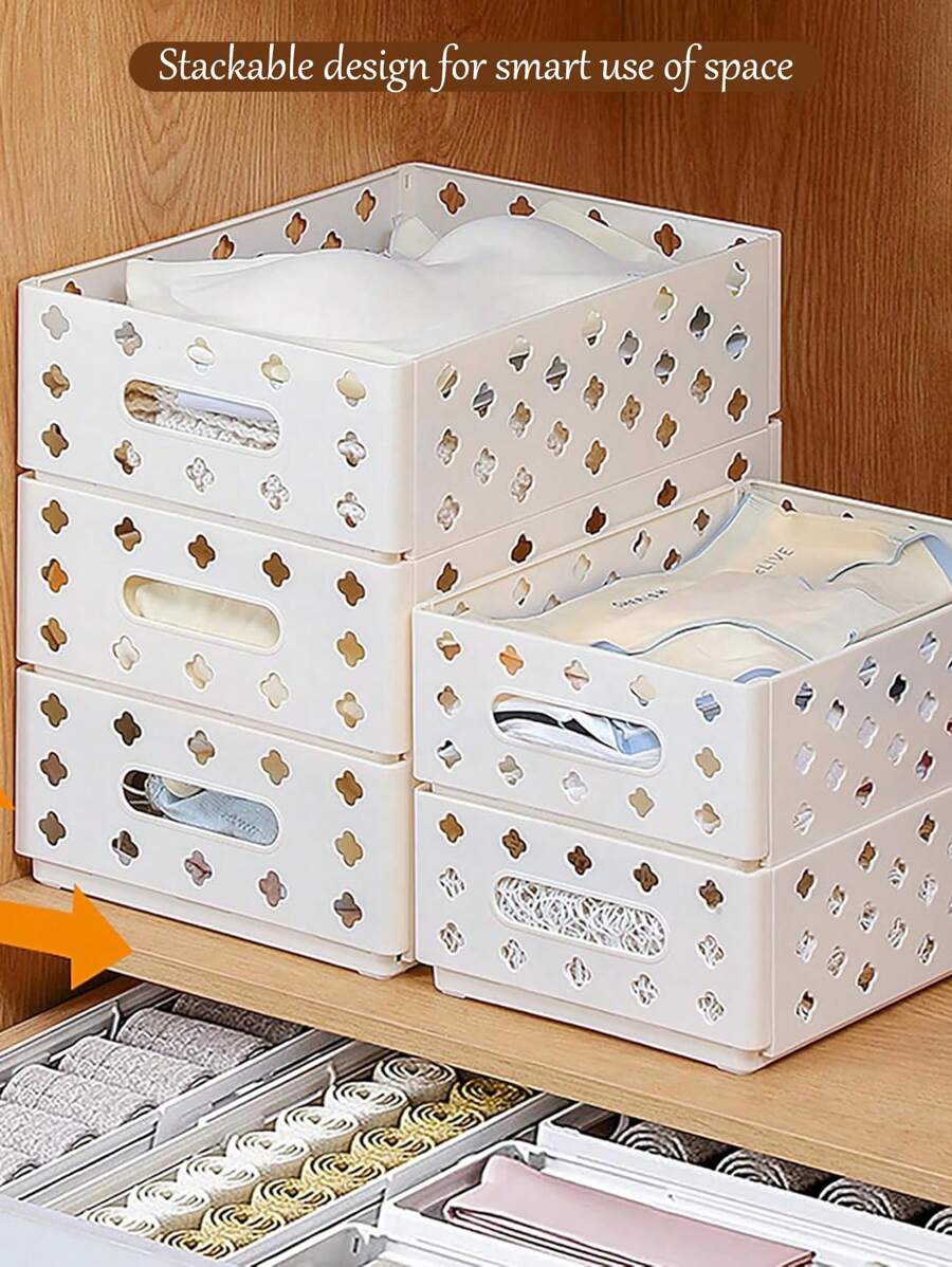 1 件可折叠可堆叠收纳篮，桌面化妆品整理箱，适用于杂物、零食、文具、玩具、珠宝、婴儿房衣柜内衣收纳篮