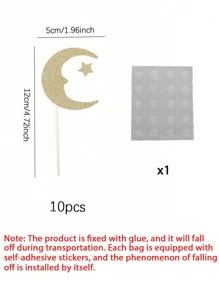 10pcs Star & Moon Themed Golden Cake Toppers