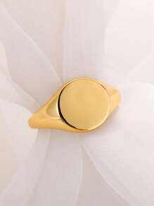1PC Minimalist Round Signet Rings For Women Men Stainless Steel Gold Plated Ring Couple Family Ring Jewelry Mother's Day Gift, Father's Day Gift - 1 - View 5