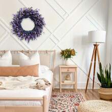 24 Inch Purple Lavender Flower Wreath - Contemporary Farmhouse Rustic Indoor/Outdoor Door Decor, No Electricity Needed, Durable Foliage For Front Door, Porch, Living Room, Bedroom, Rustic Farmhouse Decor