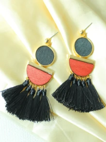 优雅的波西米亚风格手工木包线吊坠耳环，多功能且高品质，适合通勤和日常佩戴，长流苏耳环 - 木 - 查看 8