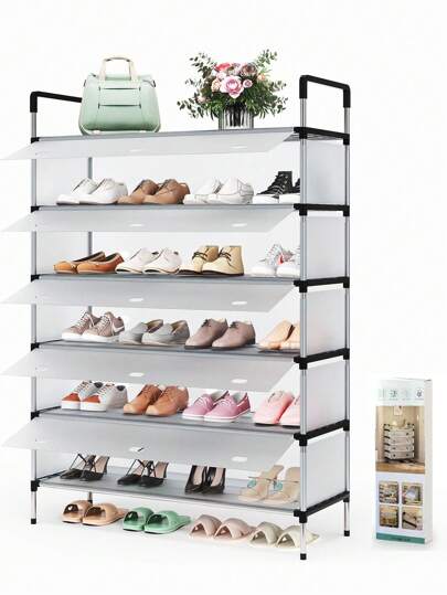 Sapateira simples de 3/4/5/6/7 níveis, suporte de armazenamento simples de montagem, porta antipoeira, multifuncional, economia de espaço, armário de sapatos, armazenamento de sapatos de tecido, requisitos para uma casa aconchegante