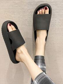 New Fashion Versatile Black Striped Single-Hole Face Thickened Soft Comfortable Non-Slip Anti-Odor EVA Material Women's Slip-On House Slippers For Indoor/Outdoor Wear, All Seasons