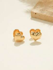 2 件/1 套爱心耳环心形镀金铜耳环适合女士日常佩戴 - 金色 - 查看 5