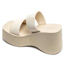 Platform Mules With Wide Double Straps In Leopard Print Or Plain, Thick Wavy Sole - Beige - View 5