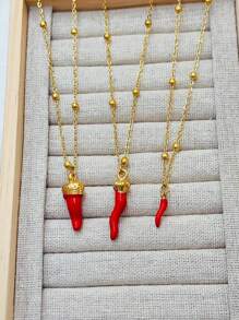 1pc Minimalist Chili Pepper Necklace, Stainless Steel Material With Vacuum Plating, Long-Lasting Color