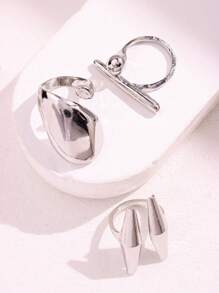 Bộ 3 chiếc/Bộ nhẫn hình học bất đối xứng bạc tối giản thời trang, quà tặng lễ hội đa năng cho phụ nữ, trang sức dự tiệc - Nhiều màu - Xem 3