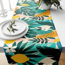 1PC Bohemian Palm Leaf Table Runner, Kitchen Table Decoration, Watercolor Tropical Plants Green Leaf Table Towel For Indoor Outdoor Family Holiday Wedding Birthday Party Decoration
