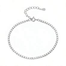 925 Sterling Silver Tennis Bracelet For Women, Cubic Zirconia Sparkling 2mm Thin Adjustable Chain, Elegant Fashion Accessory, Valentine's Day Gift