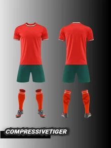 Compressivetiger Set de 2 piezas Jersey de fútbol personalizado - Camiseta de manga corta y pantalones cortos a juego de patrón de dragón que absorbe la humedad y se seca rápido, personalizados con nombre y número, como regalo