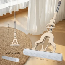 House Cleaning Tools Sponge Mop Roller Sponge Mop Self Squeeze Sponge Mop Stainless Steel Handle With PVA Absorbent Mop Head Refills For Home Commercial Use Tile Floor Bathroom Garage Cleaning - White - View 5