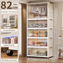 5/4/3/2/1 Layer Foldable Wardrobe, Free Installation Folding Clothes Storage Cabinet, With Wheels, Multiple Layers, Double Door, Magnetic Closure - Transparent - View 18