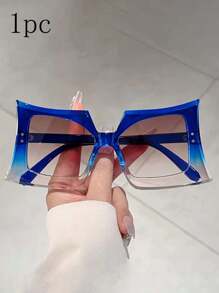 2pcs/1pc Girls Fashion Full Frame Asymmetrical Shape Super Large Frame Multicolor Gradient Design Fashionable Boys, Vacation Travel And Photoshoot, Street Hip-Hop Personalized Matching - Multicolor - View 2