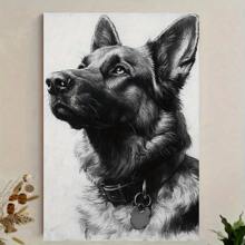 German Shepherd Dog Canvas Art Print | High Quality Black And White Dog Portrait | Frameless Wall Decoration For Home, Office, Living Room, Bedroom | Durable Textured Canvas With Wood Frame | Ideal Gift For Pet Lovers, Office Artwork | Detailed Animal Art | Durable Artwork, Dog Decoration - Black - View 1