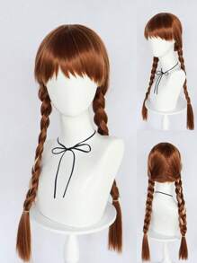 Halloween Long Pigtails Wig With Bangs Brown Mix Blonde Double Long Braided Wigs For Women With Fringe For Daily Party Cosplay Movie Cartoon Character Princess Wig For Woman 28Inch Brown With Blonde Hair Highlights Synthetic Heat Resistant Wig For Holiday Thanksgiving Day Birthday Gifts For Christmas Decorations & 1pc Wig Cap