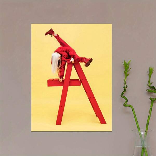1 pezzo Stampa artistica moderna su tela per arredamento, immagine di una donna su una scala rossa, cartellone di album musicali, opera d'arte da parete senza cornice, regalo ideale per soggiorno, camera da letto, decorazione per la casa, senza cornice