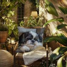 1pc Relaxing Dog Themed Throw Pillow Cover Single-Sided Print, Zipper Closure, Soft Woven Polyester, Black & White Dog Design, Hand Wash Only, Perfect For Living Room Or Bedroom Decor, Cute Pillows