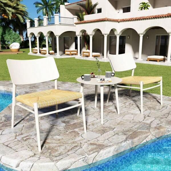 Bistro-Set 3-teilig aluminium Balkonmöbel-Set, PE Rattan, Ladung 150 kg, Geeignet für Innenhöfe, Gärten und Balkone, Beige