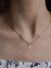 1pc Custom Letter Necklace, Stainless Steel Water Wave Chain Necklace Personalized Christmas Gift