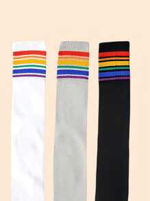 3 Paar Kinder Dünne Overknee Lange Socken, Sommer Gestreifte Bequeme High Tube Socken