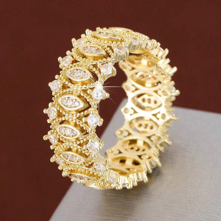 1pc Unique Eye-Shaped Design Cubic Zirconia Embellished Women Ring - Multicolor - View 1