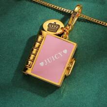 1pc Fashion Design Enamel Openable Letter Printed Book Pendant Necklace, Suitable For Women Everyday Wear