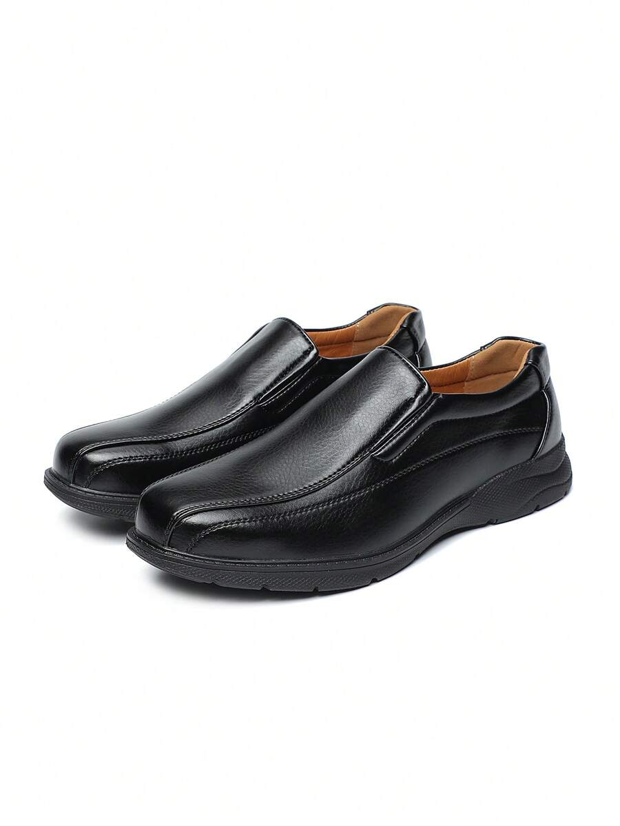 Pantofi de rochie business casual pentru bărbați, pantofi negri, moale și confortabili, cu slip-on, cu textura de lichi, potriviti pentru toate anotimpurile