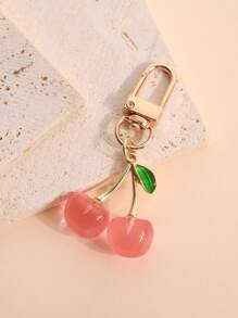 1pc Unisex Shiny Simulation Cherry Keychain Fashion & Exquisite 3D Cherry Bag Charm Summer - Pink - View 3