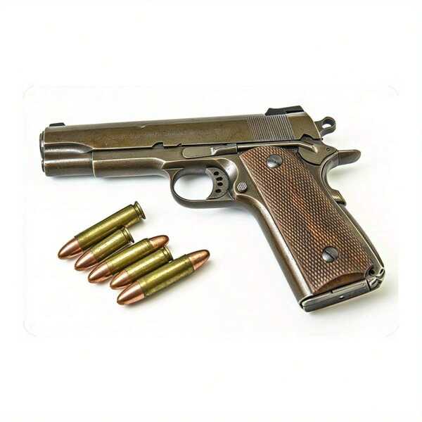 1 Stück Colt M1911A1 Militärpistole Metallmodell mit Patronen - authentische Eisenreplik, ideal für Zuhause, Bar, Spielzimmer Dekoration & Militärbegeisterte | realistische Holzgriffe und Messingfinish | Vintage Blechschild Stil, Bar Wanddekoration | realistische Waffenreplik | Eisenkonstruktion, perfekt für Raumdekoration