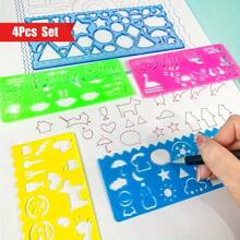 4pcs/Set Creative Student Stationery Set - Multi Clock Pattern Ruler - Cute Handwriting Practice Drawing Ruler For Learning Supplies,Back To School,School Supplies