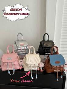1 Piece Pu Customizable Text, Name Drawstring Magnetic Buckle Retro Fashion Solid Color Backpack Girl's Bag, Fashionable Casual Simple Travel Small Backpack, Comfortable Adjustable Shoulder Strap, Smooth And Versatile, Suitable For Daily Outings And Play Use, Is A Perfect Gift For Girls (Excluding Pendant) - Simple Backpack - View 2