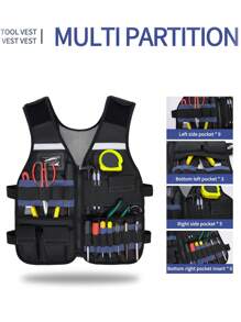 Tool Vest Electrician, Hi Vis Tool Vest For Carpenters & Construction, Adjustable Men Workwear, Workwear All-Round Work Tool Waistcoat Reflective Safety Waistcoat With Multiple Pockets And Zip Heavy Duty Tool Waistcoat For Electricians