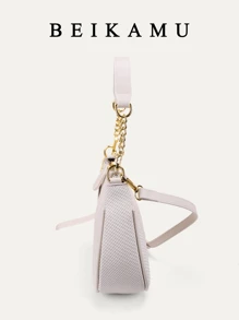 1 件女士纯色 PU 单肩包，办公室/通勤百搭腋下包，可调节肩带斜挎包 - 白色 - 查看 4