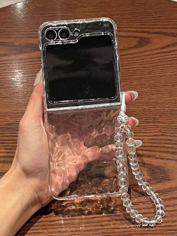 INS koreanisches Wasserrippel transparentes Handyhülle kompatibel mit Samsung Galaxy Z Flip 5 Z Flip6 ZFlip 7 ZFlip 4 ZFlip 3 5G Perlenarmband stoßfeste Rückseite