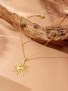 1 buah Kalung Rantai Tulang Ular Liontin Totem Matahari Baja Tahan Karat Berlapis Emas dengan Desain Niche Modis, Cocok untuk Pemakaian Sehari-hari - Yellow Gold - View 4
