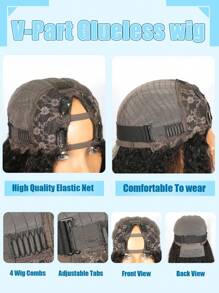 V 型假发 波浪巴西纯人发女士假发 V 型无胶假发 全头半截假发 V 型假发 不脱落蕾丝前假发 150% 密度 - Natural Black - 查看 7