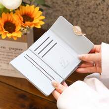 Cute Printed Short Women's Coin Purse Multi-Functional Wallet With ID Window Card Slots & Change Pouch Suitable For Daily Use Student Back To School Girl Gift For Women Wallet Mini Wallet Purse Wallet Small Wallet Cute Wallet - Blue - View 3