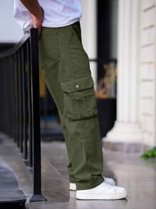 复古美式街头风宽松直筒工装裤，大口袋设计，男女皆宜的街头休闲裤，质感高端，适合送给老公/男友 - 軍綠色 - 查看 3