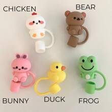 1/3/5/10pcs Cute Floral Decor, Dust-Proof Drinking Straw Animal Straw Caps, Silicone Bottle Caps, Party Favors, Reusable Straw Tops For Homes And Parties Back To School - Animal Straw Cover - View 2
