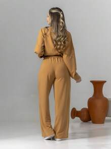 Sweatshirt Set Long Sleeve Blouse And Pants C3028 - Camel - View 4